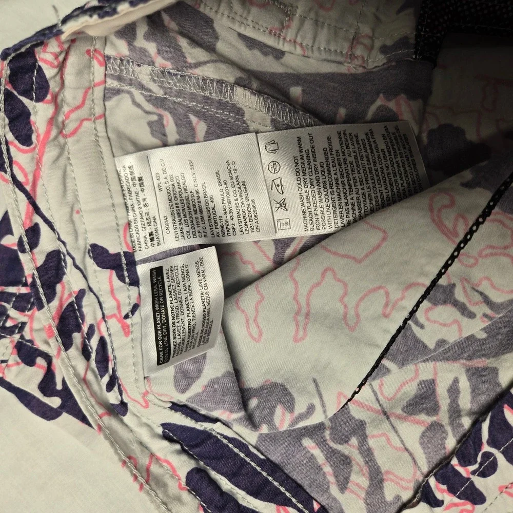 Levis Mens Hybrid Board Shorts Large Tropical Fern Leaf Print Navy Pink White